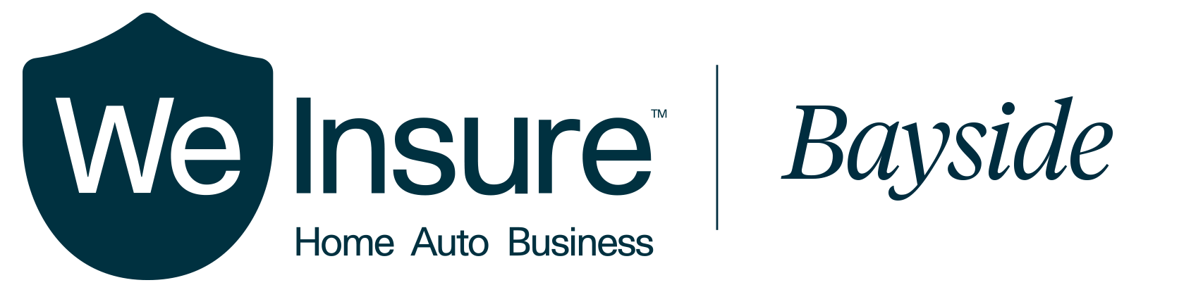 bayside we insure wordmark logo in dark blue